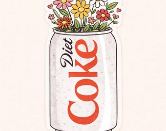 Diet Coke Floral Sticker Cute Soda Can Flowers Decal, Aesthetic Drink Lover Gift, Girly Cute Vinyl, Funny Coke Inspired Sticker
