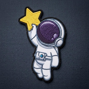 Embroidered Astronaut Patch, Star Reaching Spaceman Applique, Space Explorer Patch, Astronomy Science Gift - Fun Astronaut Iron-On Patch