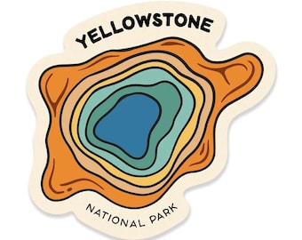 Yellowstone National Park Sticker, Grand Prismatic Spring Decal, Retro Nature Laptop Sticker, Hiking Camper Travel Souvenir Gift