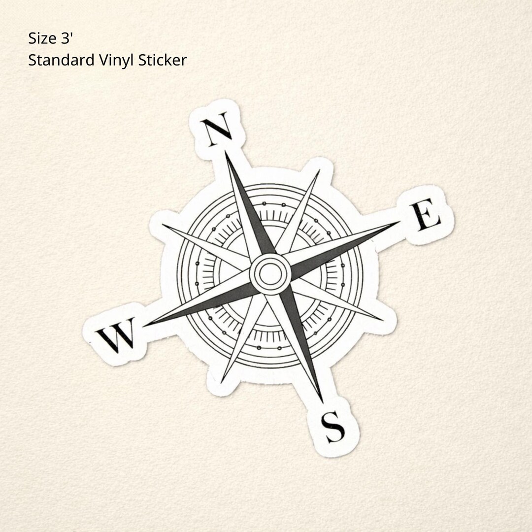 Compass Rose Sticker, Minimalist Navigation Vinyl Decal, Travel ...