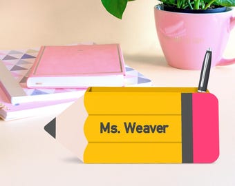 Teacher Gift - Personalized Pen / Pencil Holder Desk Set — Digital 3D Print File 3MF