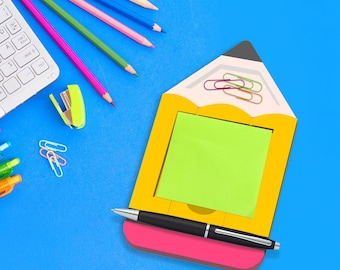 Teacher Gift - Personalized Sticky Note Holder with place for Pencil and Paperclips — Digital 3D Print Files STL and 3MF
