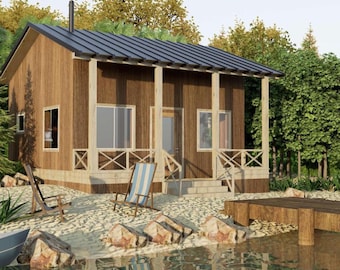 20x20 Small Cabin Plans, 1 Bed 1 Bath Tiny House Plans (PDF Download)