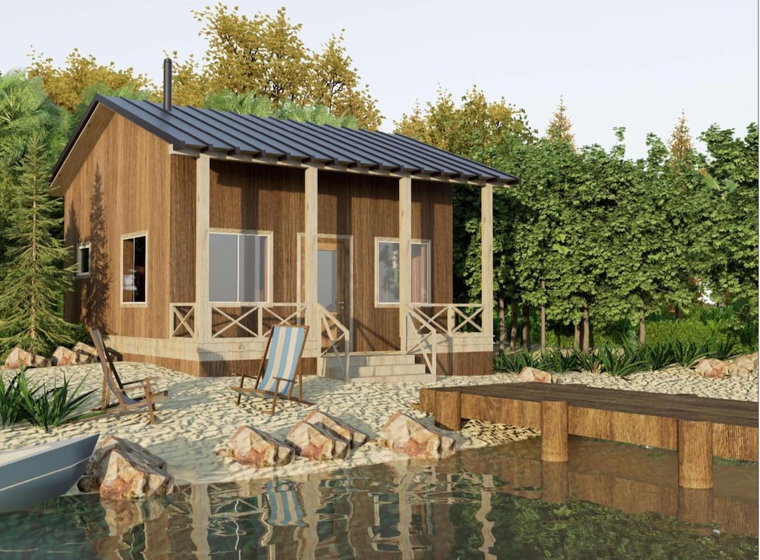 20x20 Small Cabin Plans, 1 Bed 1 Bath Tiny House Plans (PDF Download ...