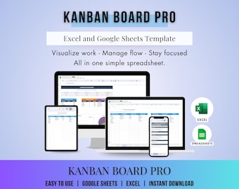Kanban Board Task Tracker, Business Project Management Planner, Google Sheets & Excel Template, Multi-Project Workflow, Tasks and To-Do List