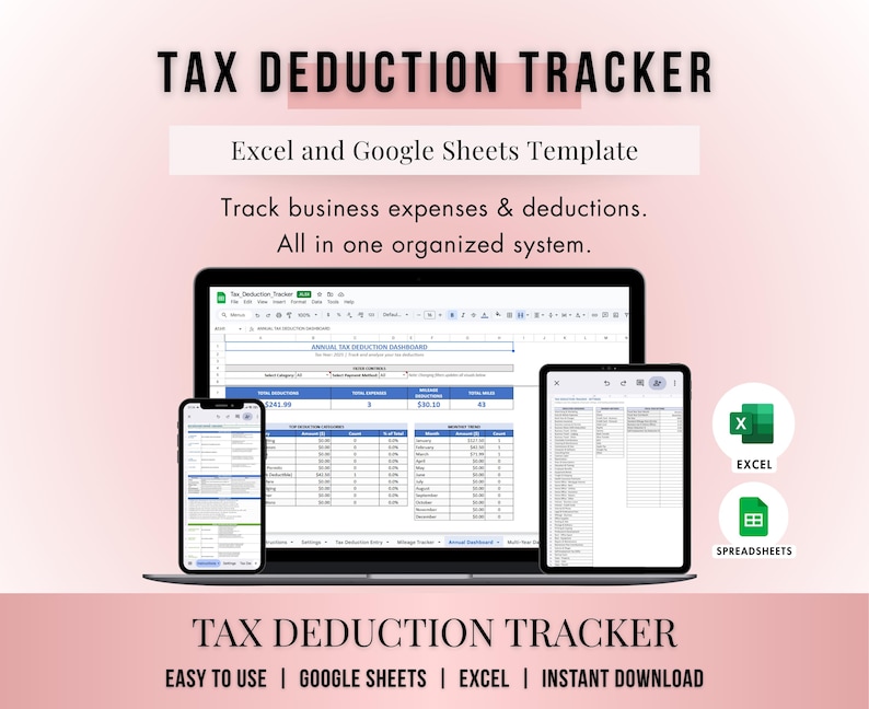 Tax Deduction Tracker Spreadsheet, Google Sheets Tax Template for Small ...