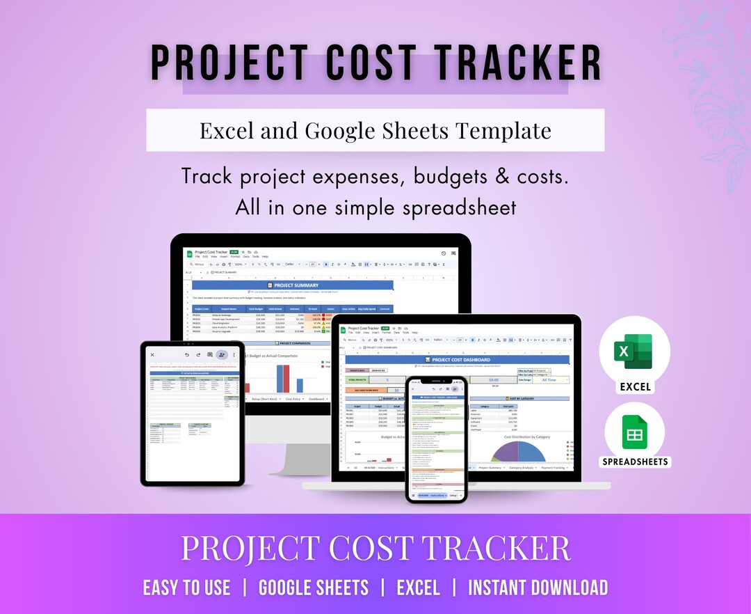 Project Cost Tracker Spreadsheet, Project Budget & Expense Template ...