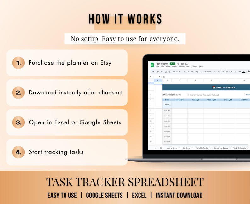 Task Tracker Spreadsheet, to Do List Planner, Google Sheets & Excel ...