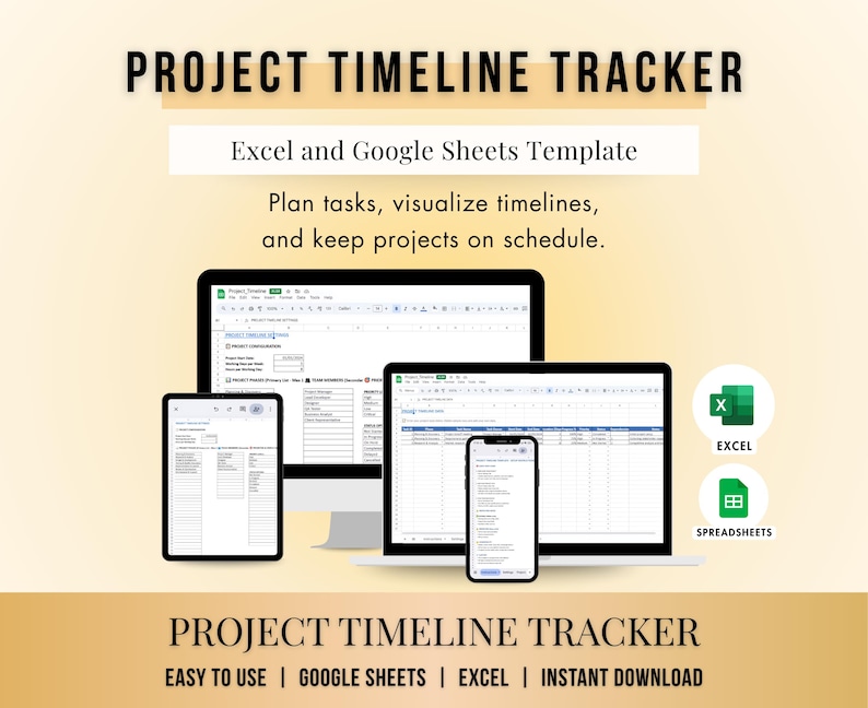Project Timeline Tracker, Gantt Chart Project Planner Spreadsheet ...