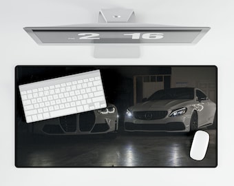 Luxury Sports Car Night Scene Desk Mat | BMW and Mercedes Car Mousepad