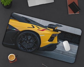 Yellow Lamborghini SVJ Desk Mat | Racing Car Mouse Pad