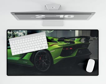 Green Lamborghini Supercar Desk Mat | Racing Car Mouse Pad