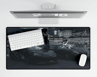Luxury Sports Cars Desk Mat | Supercar Cityscape Mouse Pad
