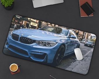 Blue BMW M4 Car Desk Mat | Sports Car Photography, Racing Street Scene
