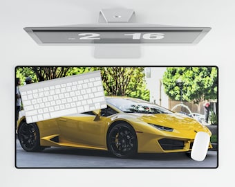Yellow Lamborghini Supercar Desk Mat | Racing Car Mouse Pad
