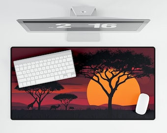African Sunset Savanna Desk Mat | Sunrise Silhouette Mouse Pad