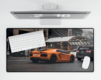Orange Lamborghini Aventador Desk Mat | Racing Supercar Mousepad