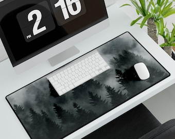 Misty Evergreen Forest Desk Mat | Large Mouse Pad