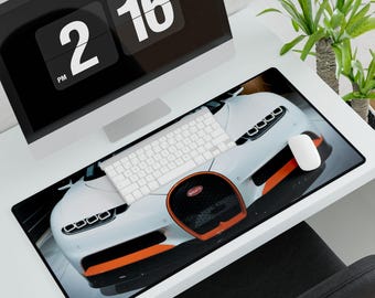 White Bugatti Front Close-Up Desk Mat | Sports Car Mouse Pad