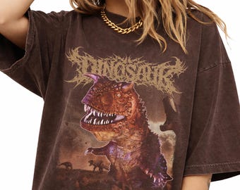 Metal shirt dinosaurusrit, goth punk death metal grafisch T-shirt, Halloween donker esthetisch T-shirt, uniseks katoenen T-shirt