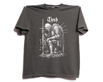 Tired Knight Graphic Tee, Vintage Acid Wash Comfort Colors T-Shirt