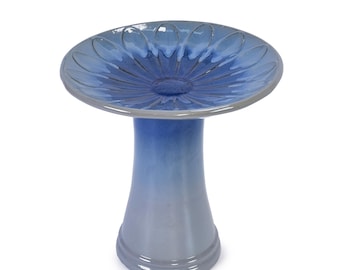 Handmade Ceramic Bird Bath, Blue Gradient Glaze, Garden Decor