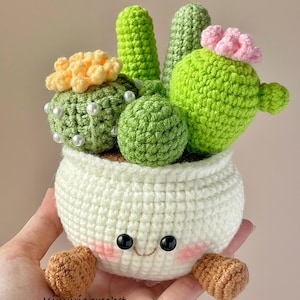 Gehaakte cactuspot – lachende vetplanter – amigurumiplant bureaudecoratie – handgemaakt kawaiicadeau voor haar