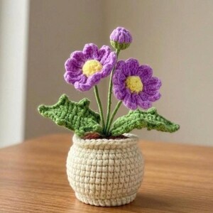 Maceta de margaritas de crochet: decoración para escritorio de oficina, regalo para el hogar o la oficina, aniversario e inauguración de la casa.