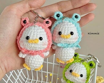 Handmade Crochet Duck Keychain, Cute Amigurumi Duck Keyring, Kawaii Animal Bag Charm, Small Handmade Gift