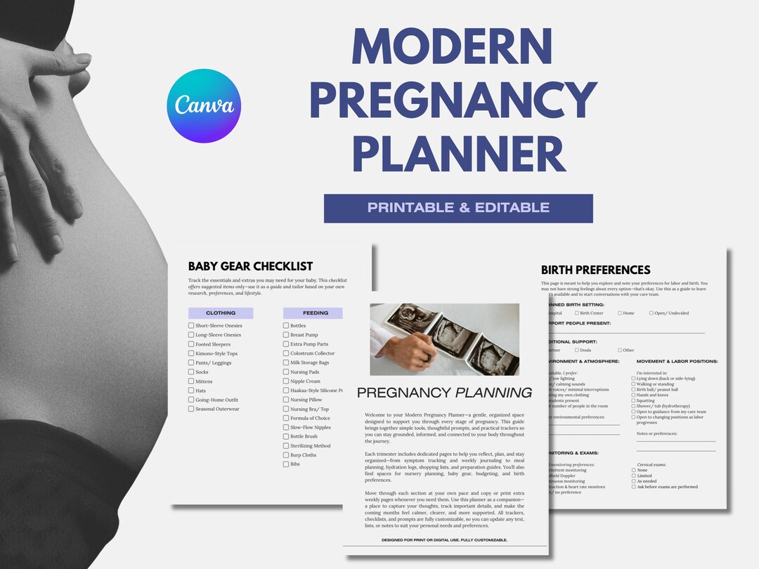 Pregnancy Planner Printable | Modern Trimester Planner, Birth ...
