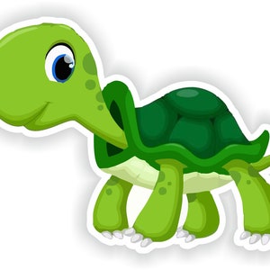 Könnte beinhalten: Eine Cartoon-Illustration einer grünen Schildkröte mit Panzer, die auf weißem Hintergrund geht.