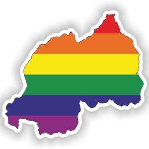 Rwanda Gay Rainbow Carte Drapeau Autocollant pour ordinateur portable Livre Réfrigérateur Guitare Moto Casque ToolBox Porte PC Bateau