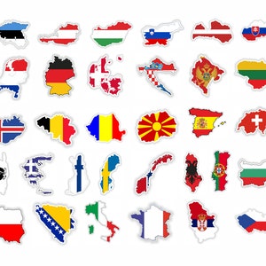 Lot d'autocollants nationaux représentant le drapeau de l'Europe, 32 pièces. La taille de chaque autocollant est de 5 cm