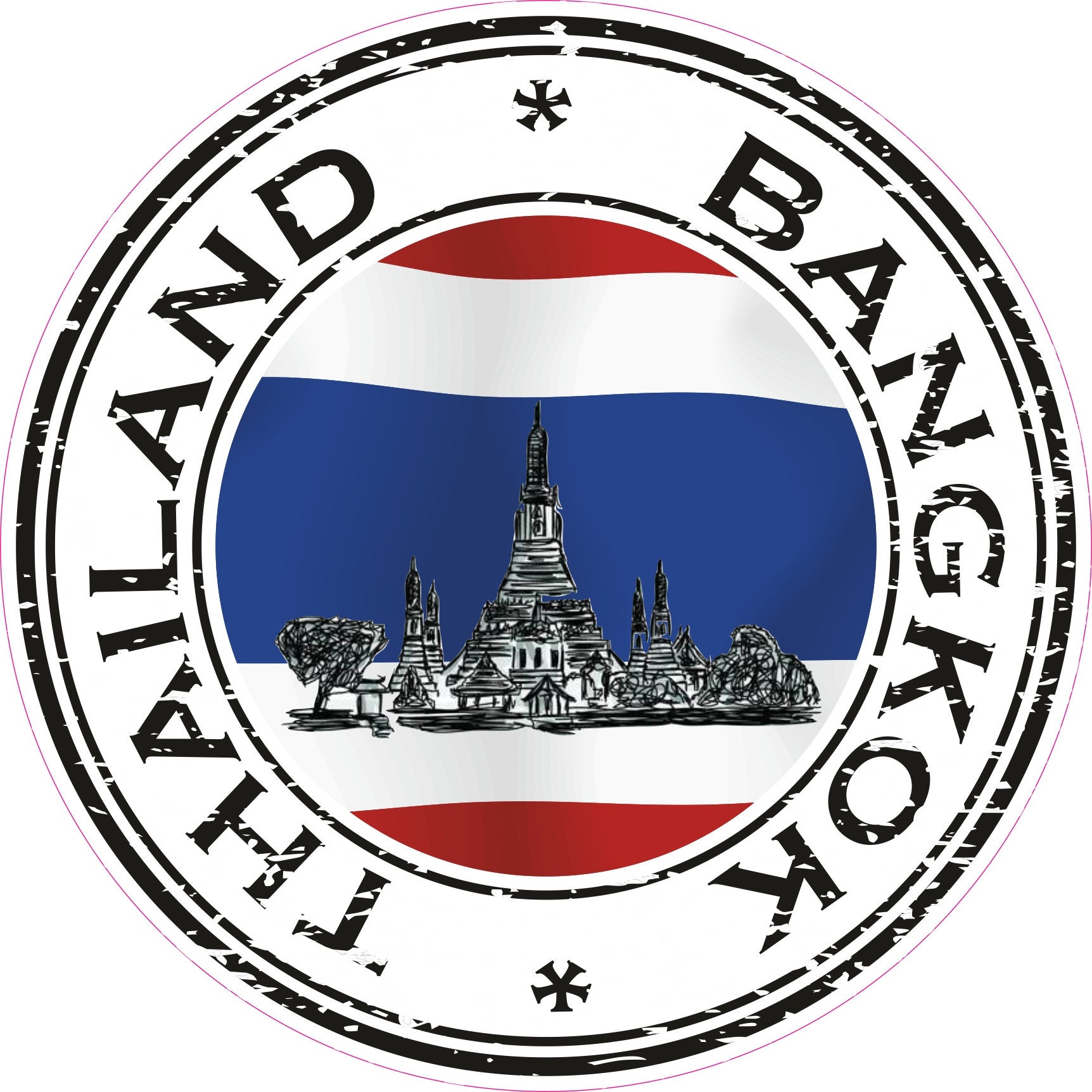 Thailand Bangkok #02 Seal Sticker Round Flag for Laptop Book Fridge Guitar Motorcycle Helmet ToolBox Door PC Boat