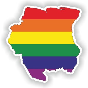 Surinam Gay Arco Iris Mapa Etiqueta para el libro portátil Nevera Guitarra Casco de la motocicleta ToolBox Puerta PC Barco