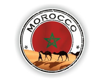 Pegatina de sello de Marruecos, bandera redonda #02 para portátil, libro, nevera, guitarra, casco de motocicleta, caja de herramientas, puerta, PC, barco