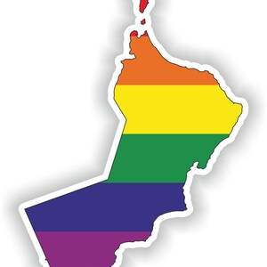 Oman Gay Rainbow Carte Drapeau Autocollant pour ordinateur portable Livre Réfrigérateur Guitare Moto Casque ToolBox Porte PC Bateau
