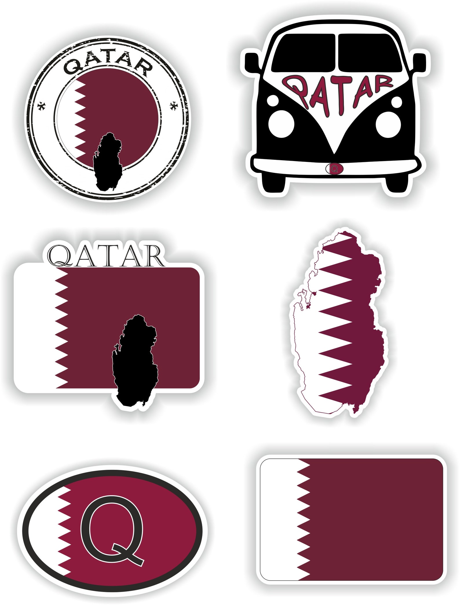 Qatar Set of Stickers for Laptop Book Water Bottle Fridge Guitar