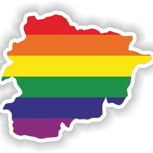 Andorra Andora Gay Arco Iris Mapa Etiqueta engomada para el libro portátil Nevera Guitarra Casco de la motocicleta ToolBox Puerta PC Barco