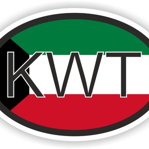 Peut inclure: Autocollant ovale avec le drapeau du Koweït et les lettres "KWT" en noir.