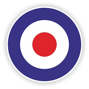 Puede incluir: Un blanco azul, blanco y rojo con un círculo blanco en el centro y un círculo rojo dentro del círculo blanco.