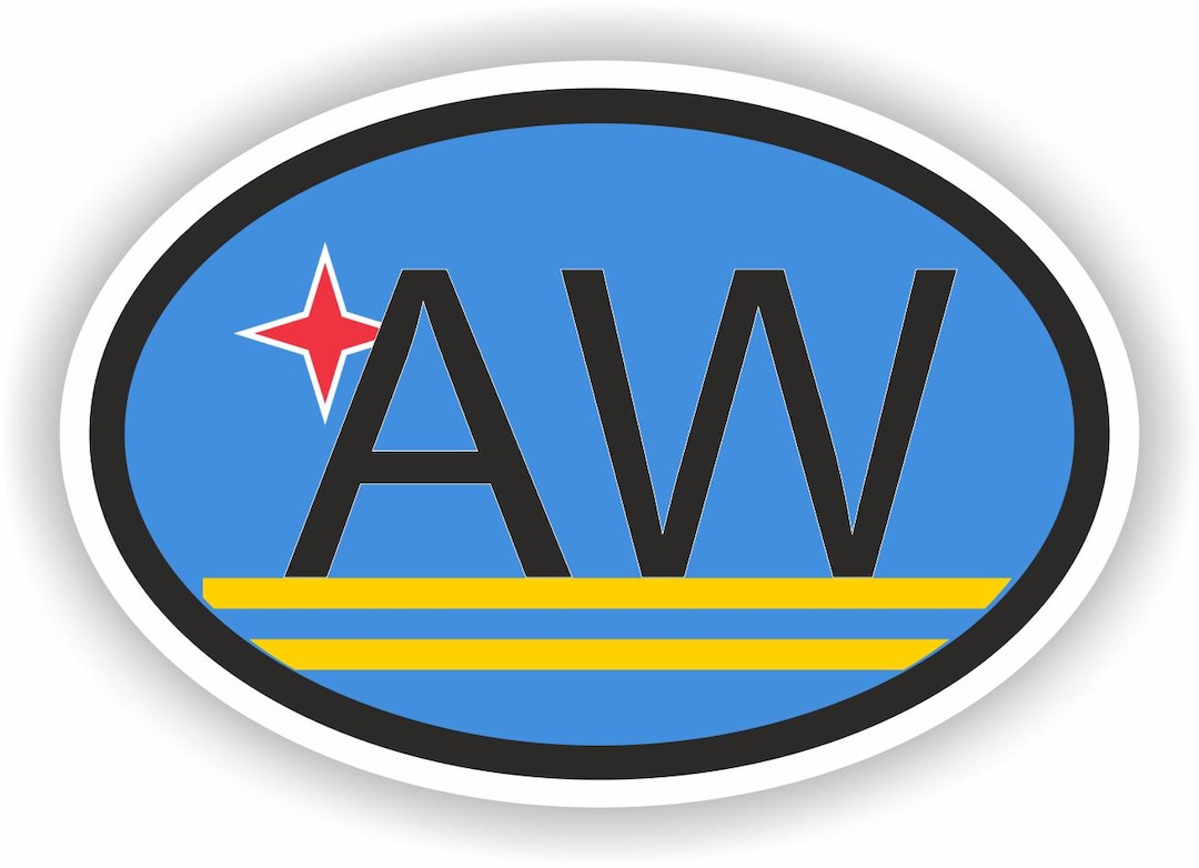 Aruba AW Country Code Oval Sticker With Flag for Bumper Laptop Book ...