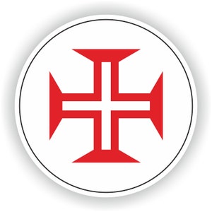 Puede incluir: Un círculo blanco con un contorno negro contiene una cruz roja con un centro blanco. La cruz es un símbolo tradicional de Portugal.