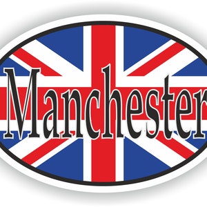 Manchester United Kingdom UK City Country Code Oval Sticker with Flag for Bumper Laptop Door Fridge Helmet ToolBox Hard Hat Tool Box Locker