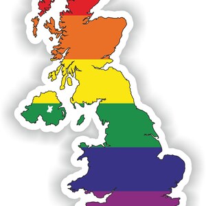 Royaume-Uni Royaume-Uni Gay Rainbow Carte Drapeau Autocollant pour ordinateur portable Livre Réfrigérateur Guitare Moto Casque ToolBox Porte PC Bateau