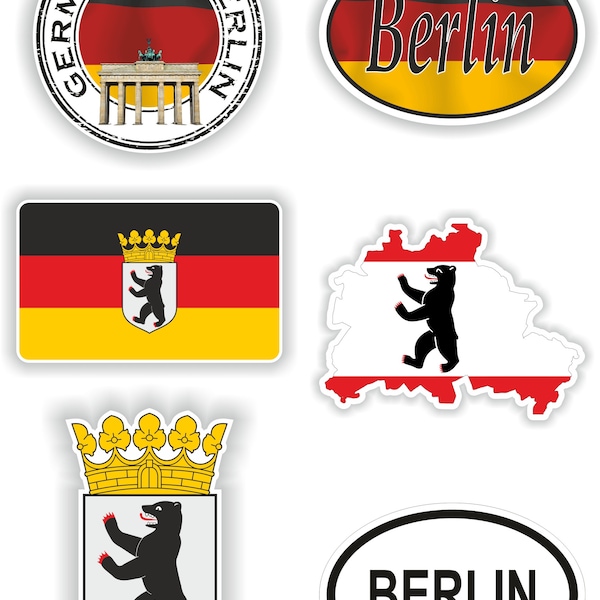 Berlin Sticker Set für Laptop Buch Wasserflasche Kühlschrank Gitarre Motorrad Helm ToolBox Tür PC Boot