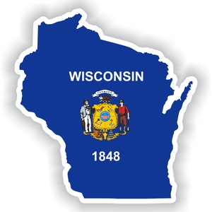 Wisconsin mapa etiqueta engomada bandera para el libro portátil nevera motocicleta casco toolbox puerta PC barco
