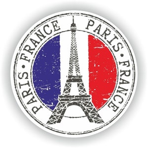 Pegatina de sello de París Francia, bandera redonda para ordenador portátil, libro, nevera, guitarra, casco de motocicleta, caja de herramientas, puerta, PC, barco