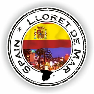 Espagne Lloret de Mar 02 Seal Sticker Round Flag pour Ordinateur Portable Livre Réfrigérateur Guitare Moto Casque Boîte à Outils Porte PC Bateau