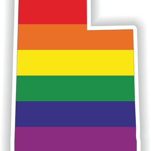 Utah Gay Rainbow Carte Drapeau Autocollant pour ordinateur portable Livre Réfrigérateur Guitare Moto Casque ToolBox Porte PC Bateau